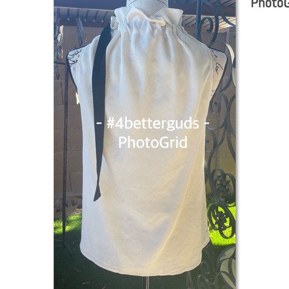 Ann Taylor Adjustable Tie Neck Flowy Ivory Sleeveless Oversized Top Size XS-Med - Picture 3 of 14